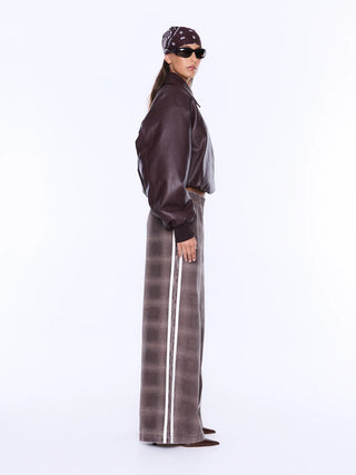 Myla Wide Leg Pant - Burgundy Check