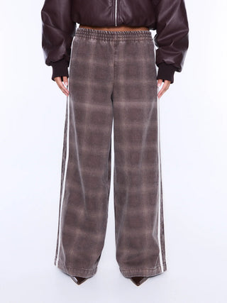 Myla Wide Leg Pant - Burgundy Check