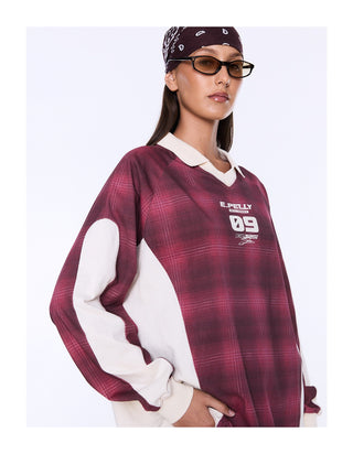 Josie Long Sleeve Polo - Burgundy Check