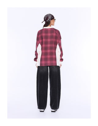 Josie Long Sleeve Polo - Burgundy Check