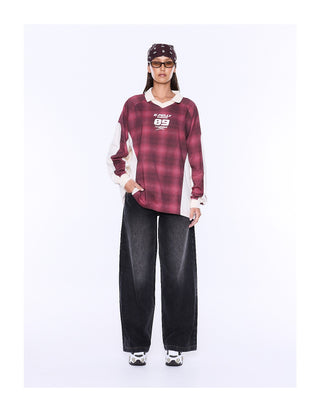 Josie Long Sleeve Polo - Burgundy Check
