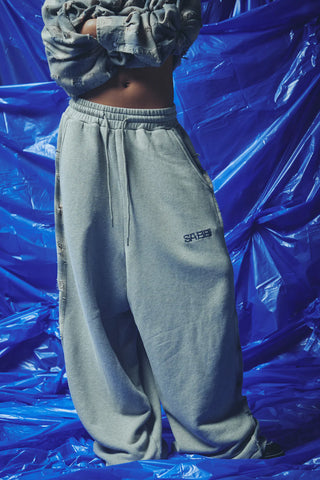 Check Mate Wide Leg Trackies - Blue Check
