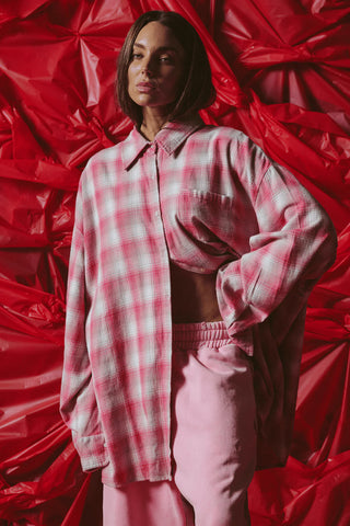 Be A Kind Human Oversized Shirt - Pink Check