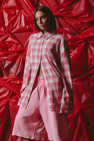 Be A Kind Human Oversized Shirt - Pink Check