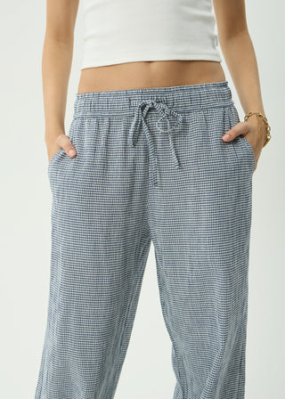 Harriet Wide Leg Pant - Indy Navy Check