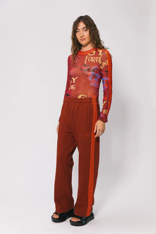 Fortune Teller Mesh Long Sleeve Top- Red