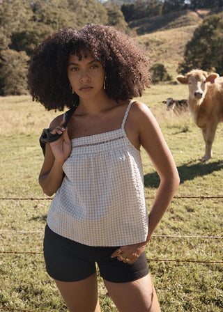 Candice Seersucker Cami Top - Reverb Moonbeam Check