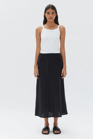 Stella Linen Bias Skirt - Black