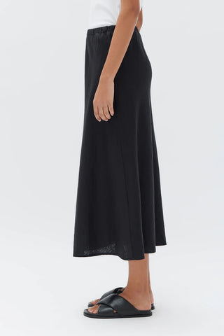 Stella Linen Bias Skirt - Black