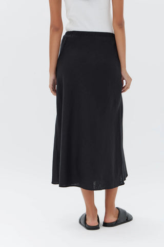 Stella Linen Bias Skirt - Black