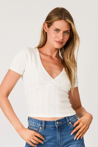 Pointelle Cross Over Top - White