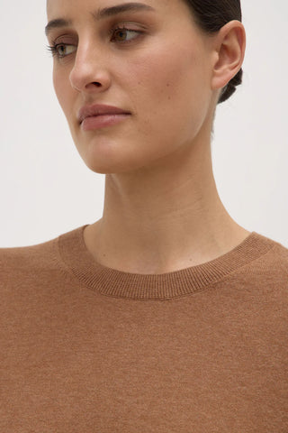 Vanya Cotton Cashmere Knit Tee - Bronze
