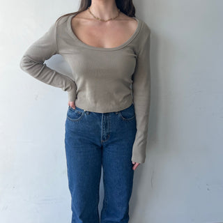 90s Icon Long Sleeve Scoop Neck - Dusty Olive