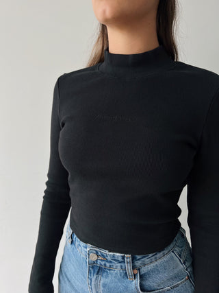 Heather Long Sleeve Mock Neck - Black