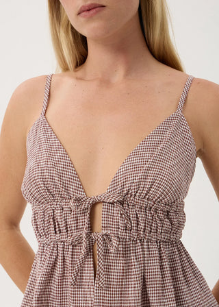 Ana Tie Top - Mahogany Checm