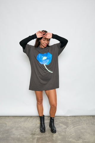 Poppy Oversized Tee Dress - Faded Black