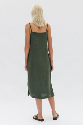 Linen Slip Dress - Forest