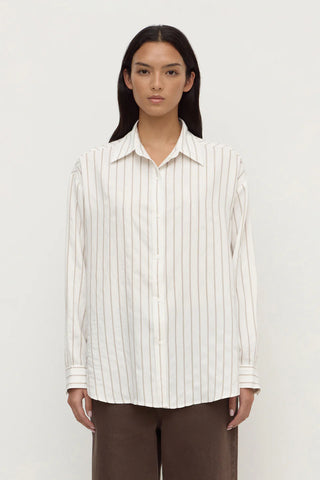 Maeve Longline Shirt - Taupe/Cream Stripe