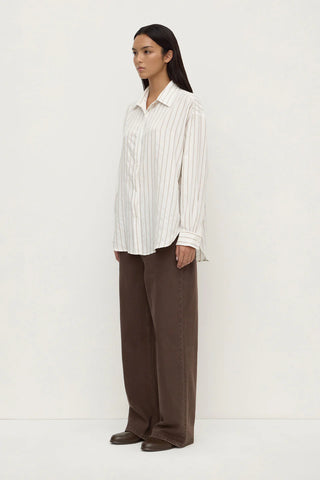 Maeve Longline Shirt - Taupe/Cream Stripe