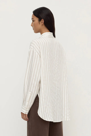 Maeve Longline Shirt - Taupe/Cream Stripe