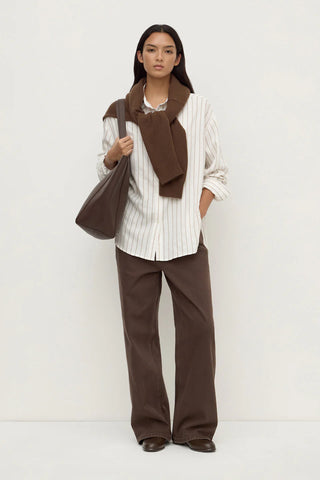 Maeve Longline Shirt - Taupe/Cream Stripe
