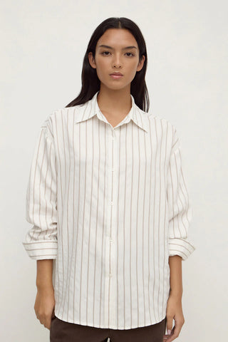 Maeve Longline Shirt - Taupe/Cream Stripe