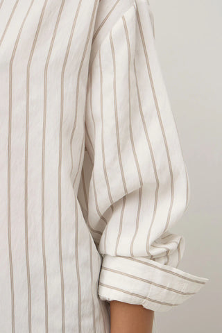 Maeve Longline Shirt - Taupe/Cream Stripe