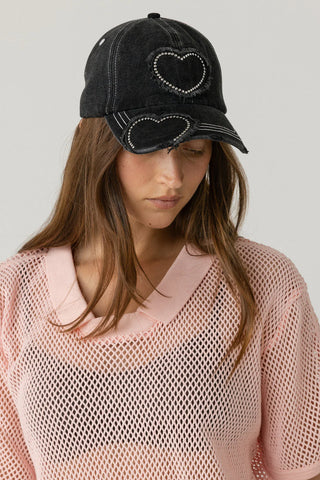 Studded Heart Cap - Washed Black