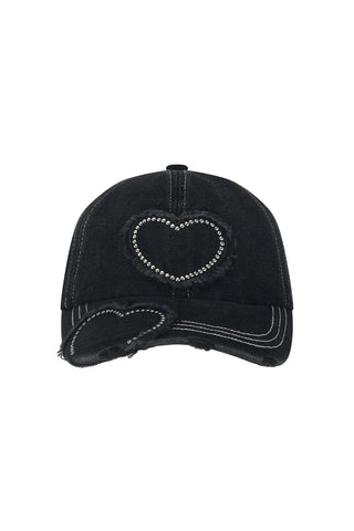 Studded Heart Cap - Washed Black