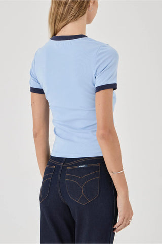 Ringer Tee Petite Logo - Soft Blue
