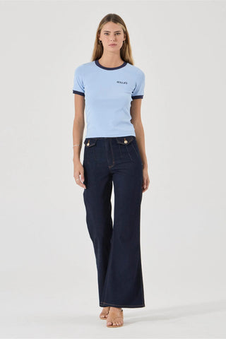 Ringer Tee Petite Logo - Soft Blue