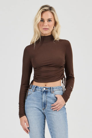 Selena Rouched LS top - Espresso