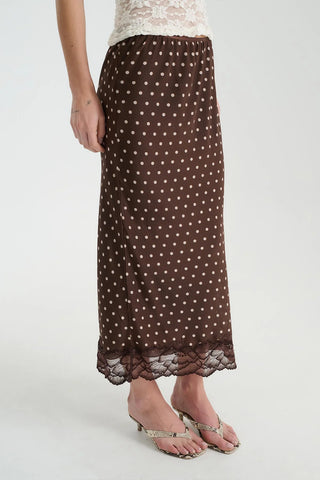 Marina Silk Midi Skirt - Cacao Spot
