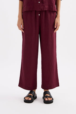 Lounge Linen Crop Pant - Merlot