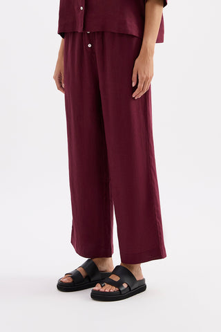 Lounge Linen Crop Pant - Merlot