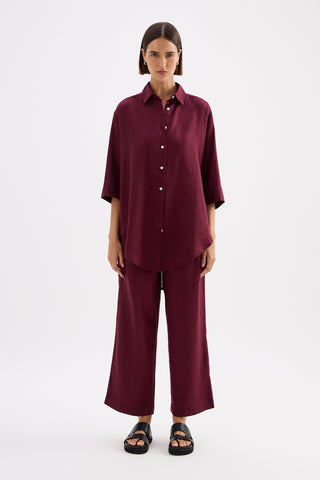 Lounge Linen Longline Shirt - Merlot