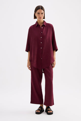 Lounge Linen Crop Pant - Merlot