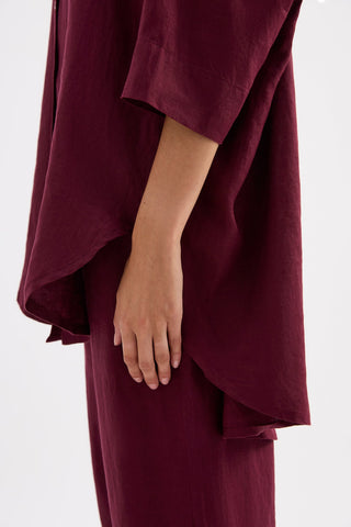 Lounge Linen Longline Shirt - Merlot