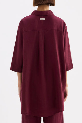 Lounge Linen Longline Shirt - Merlot