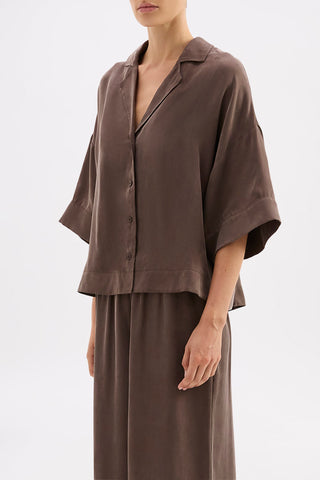 Rika SS Cupro Shirt - Walnut
