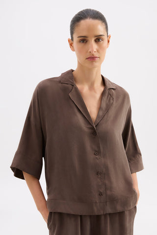 Rika SS Cupro Shirt - Walnut
