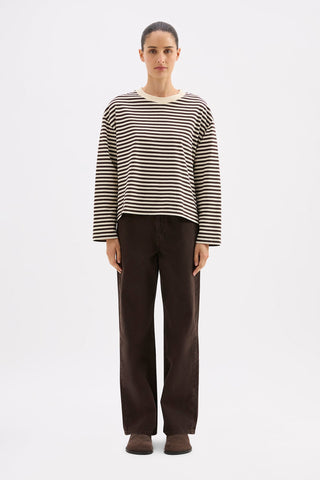 Organic Stripe LS Tee - Espresso