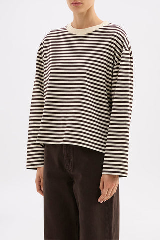 Organic Stripe LS Tee - Espresso