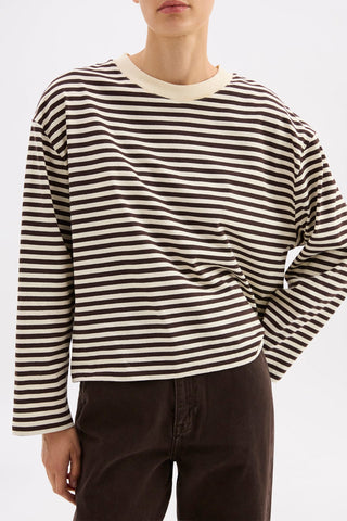 Organic Stripe LS Tee - Espresso