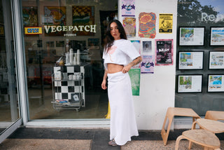 Bias Cut Linen Maxi Skirt - White