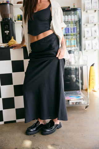 Bias Cut Linen Maxi Skirt - Black