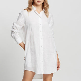 Linen Shirt Dress - White