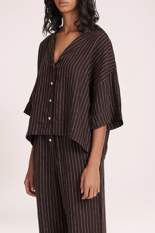 Lounge Stripe Linen Shirt - Raisin Stripe