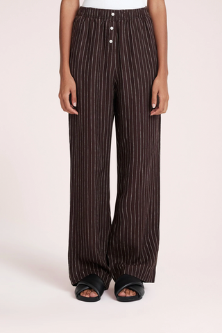 Lounge Stripe Linen Pant - Raisin Stripe