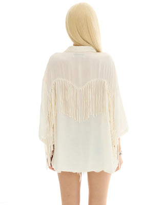 Ibiza Nights Satin Fringed Shirt - Pearl